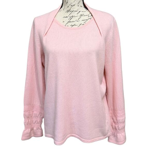 Magaschoni 100% Cashmere Sweater Women’s 1X Pink Smock Sleeve Folded Neck NEW - Picture 1 of 9